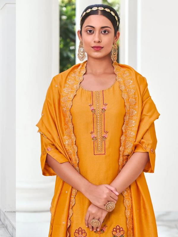 VP 9481 Y Women Kurta and Trouser Duppata Set Silk Blend